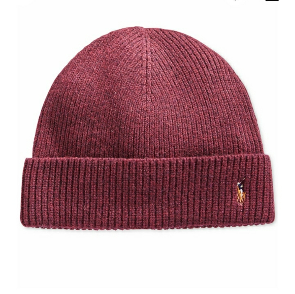 NWT Polo Ralph Lauren Signature Cuff Wool Blend Beanie - Aged Wine Heather